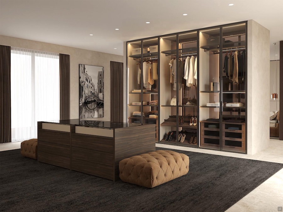 armoire avec portes en verre entre la suite parentale et le dressing Artemis Lounge