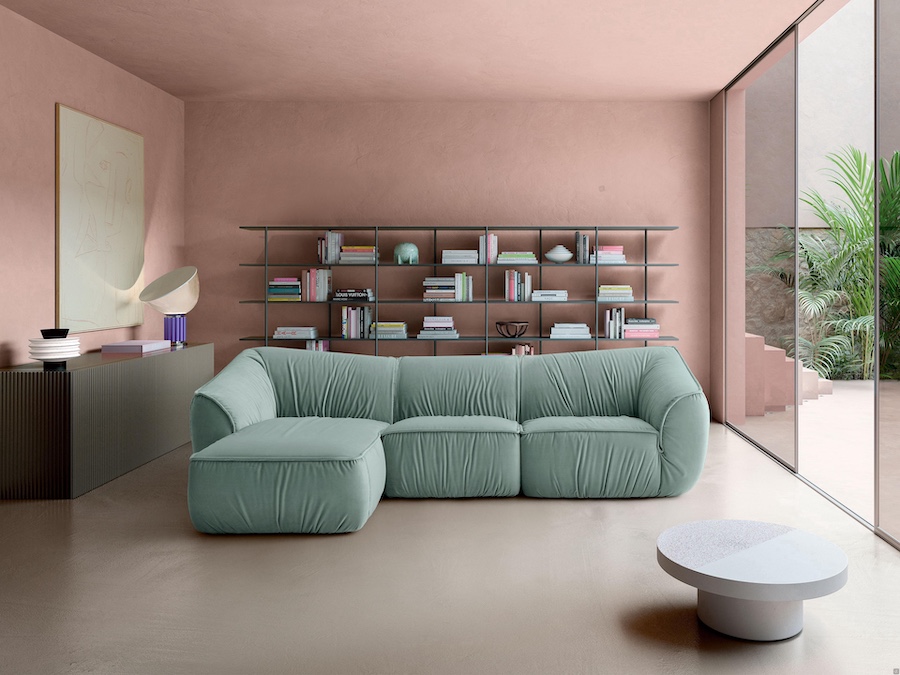 canapé vert aiguemarine avec plis Drappy