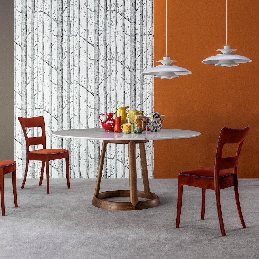 table ronde en marbre blanc avec pied en bois Greeny