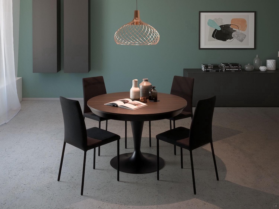 table ronde en bois avec structure et pied tulipe noirs Elio
