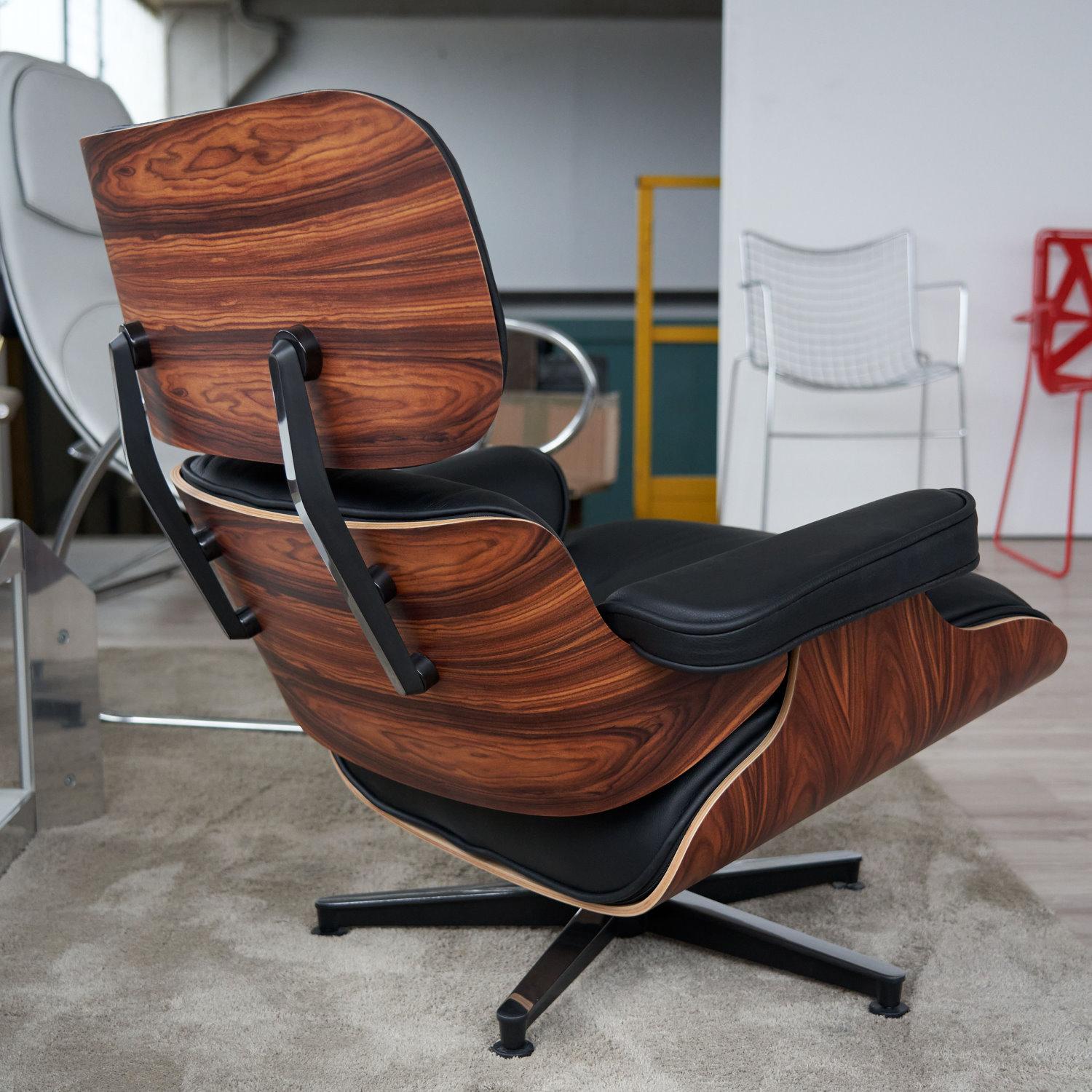 Fauteuil Eames, reproduction inspirée du design de Charles Eames, en cuir et bois