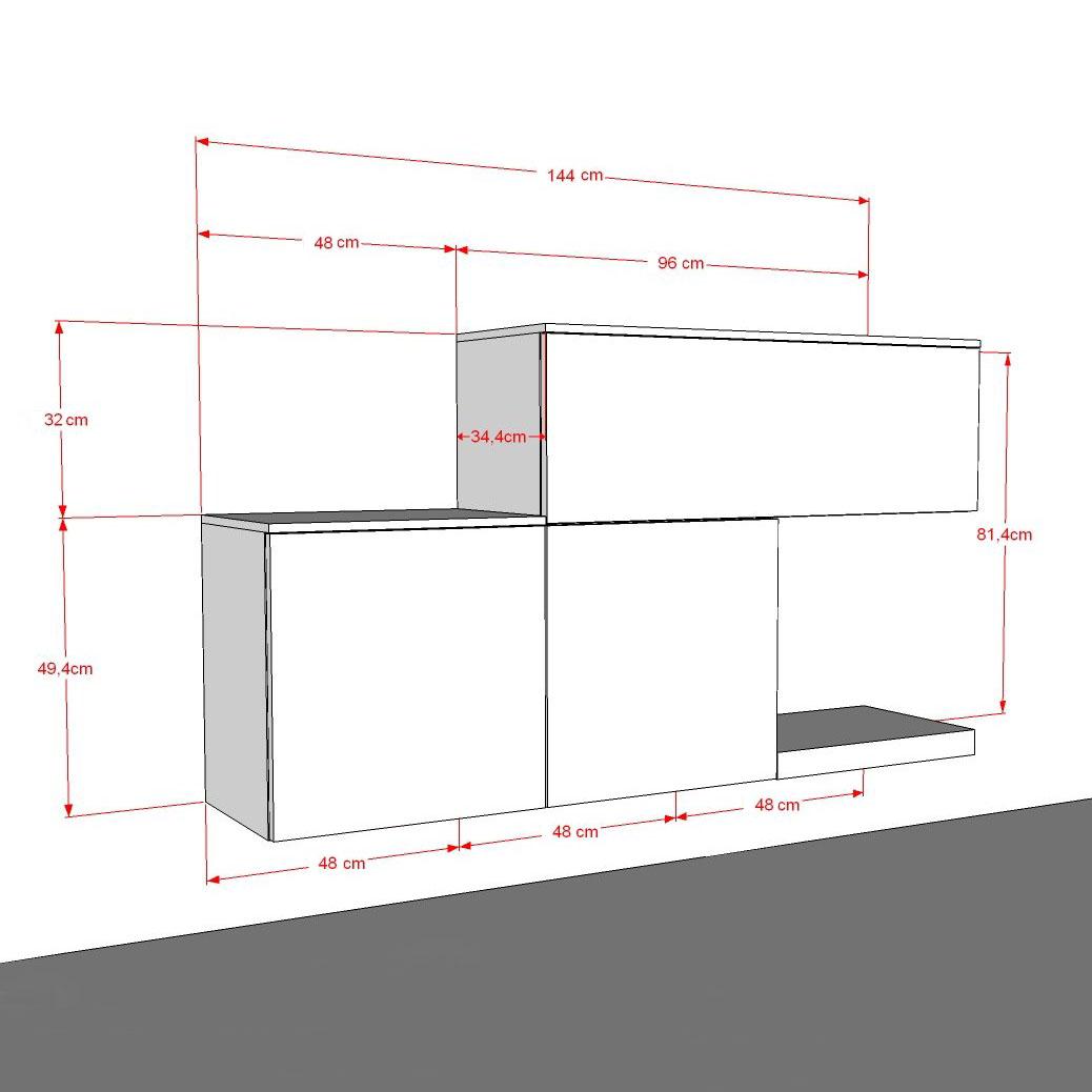 Dimensions du buffet mural suspendu pour l'entrée Plan 01