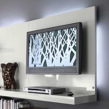 Meuble TV avec étagère murale Plan, équipé de rétroéclairage LED