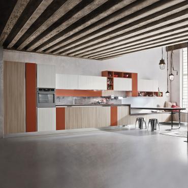 Cucina moderna bianca e legno Six 08