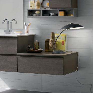 Mobile bagno Atlantic con basi laterali a 1 cassetto cm 35 e cm 70 in legno impiallacciato rovere rusticato cemento 811