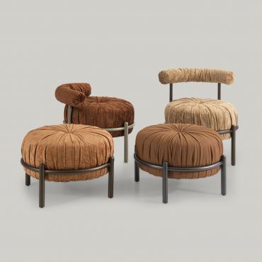 Pouf de salon rond rembourré et couvert fabriqué en Italie