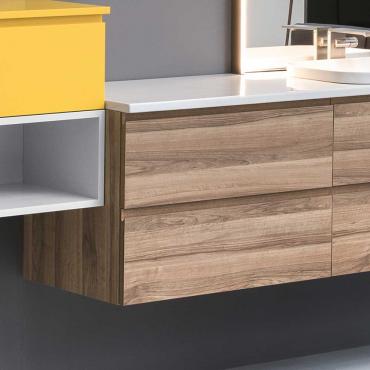 Mobile bagno Atlantic con basi laterali a 1 cassetto cm 35 e cm 70 in legno impiallacciato rovere rusticato cemento 811