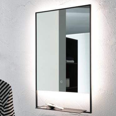 Miroir noir avec étagère et éclairage pour salle de bains Polluce