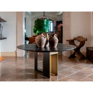 Table ronde avec plateau central tournant Mirage de Cantori - version avec plateau Lazy Susan intégré dans le plateau en marbre