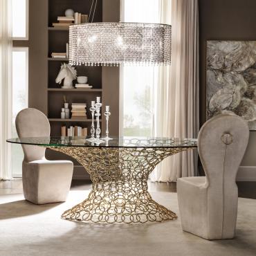 Tavolo ovale in vetro e oro Mondrian di Cantori