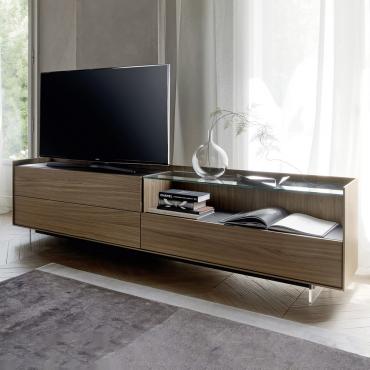 Meuble TV en bois et verre Columbus Glass