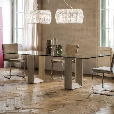Diapason marble table with glass top