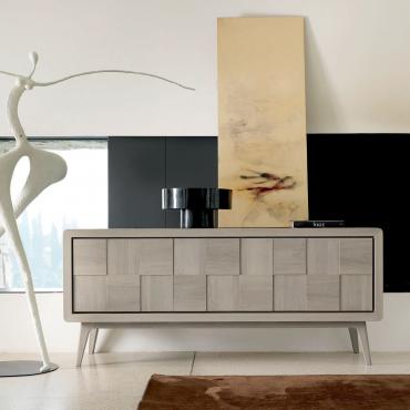 Buffet design en bois massif gris Aiko