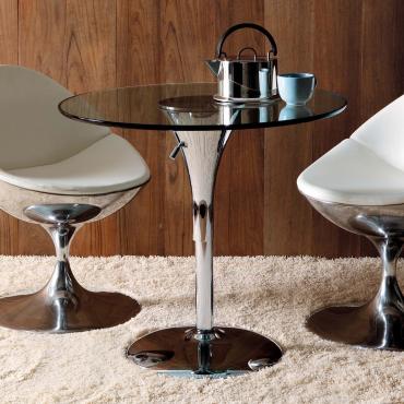 Satellite table with glass top and white lacquered leg