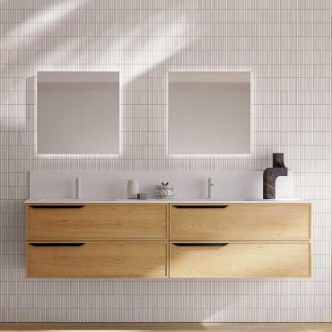 Meuble salle de bain double vasque en bois suspendu N103 Frame