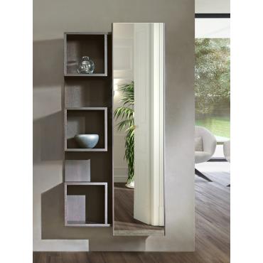 Back hallway storage unit with sliding mirror, 3 compartments and cloathes hanger hooks