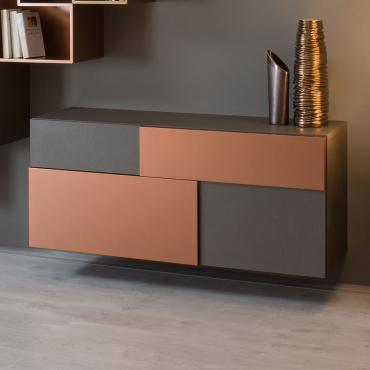 Credenza sospesa con cassetti e ante a ribalta Fly Deco