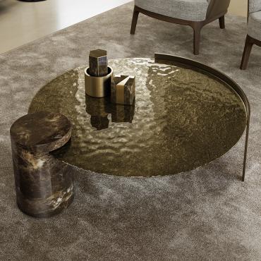 Table basse verre et marbre avec plateau rond design Piece