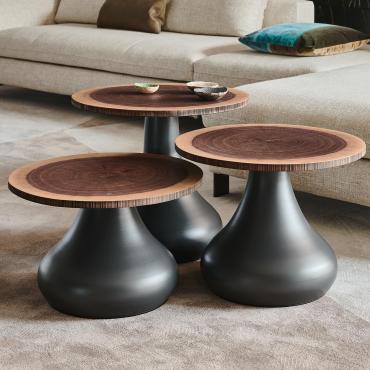 Table basse avec plateau en tranche d'arbre Rio de Cattelan, structure graphite