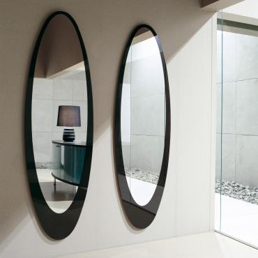 Miroir elliptique sérigraphié Olmi avec bord en verre laqué noir