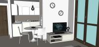 Progettazione 3D Open Space - vista tavolo e porta tv