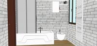 Progettazione 3D bagno - vista vasca e bidet (parete Sud)