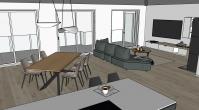 Projet 3D cuisine - vue de la salle à manger et salon
