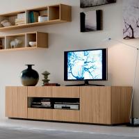 Meuble TV Start avec compartiment ouvert central, portes et tiroirs