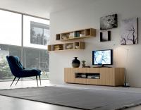Meuble TV Start avec compartiment ouvert central, portes et tiroirs