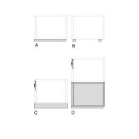 élément base avec tiroirs Plan - type d'installation : A) plinthe B) pieds C) suspendu sur socle D) suspendu sur autre élément