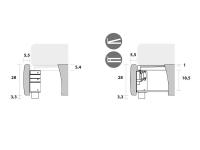 Schéma du cadre de lit et du box sommier pour les modèles avec pieds standard. À gauche la version sans box de rangement, à droite  avec box de rangement 18,5