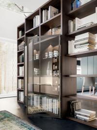 Aliant bibliothèque double-face avec cases ouvertes et vitrine pour créer un meuble cloison élégant