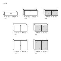 Modèle et Dimensions du meuble suspendu porte battante Plan (Largeur 128 cm)