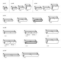 Modèles et Dimensions du meuble suspendu à abattant Plan (Largeur 32 - 48 - 64 - 96 - 128 - 144 cm)