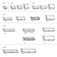 Modèles et Dimensions du meuble suspendu vasistas Plan (Largeur 32 - 48 - 64 - 96 - 128 - 144 cm)