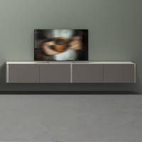 Cleveland, meuble TV bicolore en version suspendue