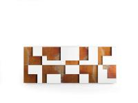 Lima - Buffet de salon design de 200 cm en bois massif, avec façades laquées en blanc et effet acier corten