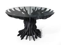Table ronde Birch avec sa base façonnée peinte en noir, plateau en verre extra-clair  Ø 140 cm