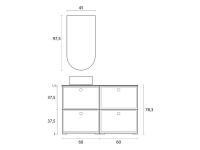 Schéma et dimensions de l'armoire du meuble de salle de bains N98 Frame dans la version 120 cm avec lavabo simple