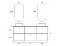Schéma et dimensions de l'armoire du meuble de salle de bain double vasque N98 Frame de 180 cm