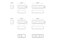 Modèles et dimensions du buffet Dorian - étagères standard (A) et tablette supplémentaire en verre (B)