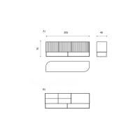 Buffet bas Dune - A) dimensions - B) position des étagères intérieures en verre