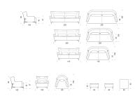 Canapé Harmony - schéma et dimensions modèle linéaire, fauteuil et pouf