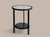 Table de salon design ronde Paul avec plateau inférieur en marbre biseauté Noir Marquinia