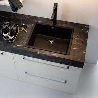 Meuble de buanderie avec lavabo Oasis avec 2 tiroirs et lavabo Helix en cristallite noir mat