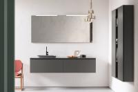 Meuble de salle de bains avec vasque à encastrer N80 Atlantic avec éléments muraux, un compartiment ouvert, un miroir et des spots