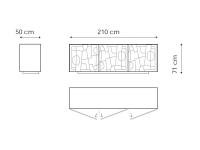 Schéma dimensionnel du buffet design avec portes en verre imprimé Image by Bonaldo dans la version avec pied en plinthe