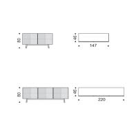 Modèles et Dimensions du buffet avec portes en cuir matelassé Absolut de Cattelan