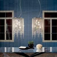 Composition de deux lampes à suspension en cristal en cascade Venezia de Cattelan