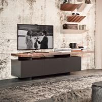 Meuble TV Seneca de Cattelan avec plateau en bois et portes laquées graphite 